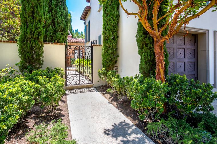 Wrought iron gate and entry path